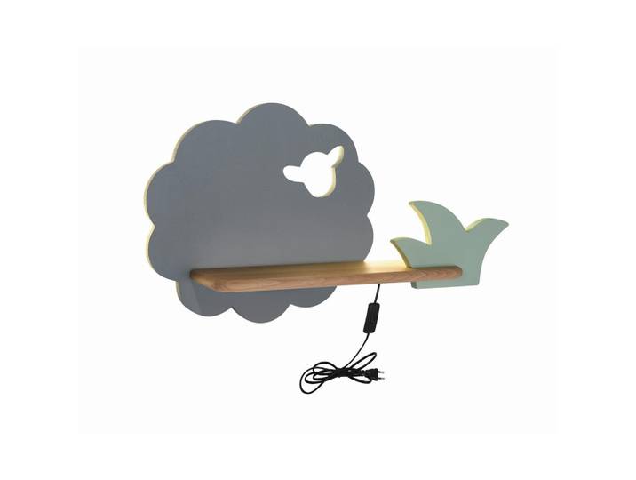 Kinderwandleuchte Sheep, Grau, Grün, Holz, Metall, Eiche, 12x24x42 cm, RoHS, Europäischer Sicherheitsstandard, Schnurschalter, einfach zu transportieren, Lampen & Leuchten, Innenbeleuchtung, Kinderzimmerlampen, Kinderwandleuchten