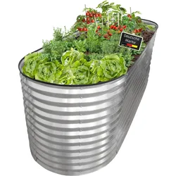 Lemodo Hochbeet Metall 240x80x78cm oval, silber, Pflanzbeet wetterfest, Gartenbeet