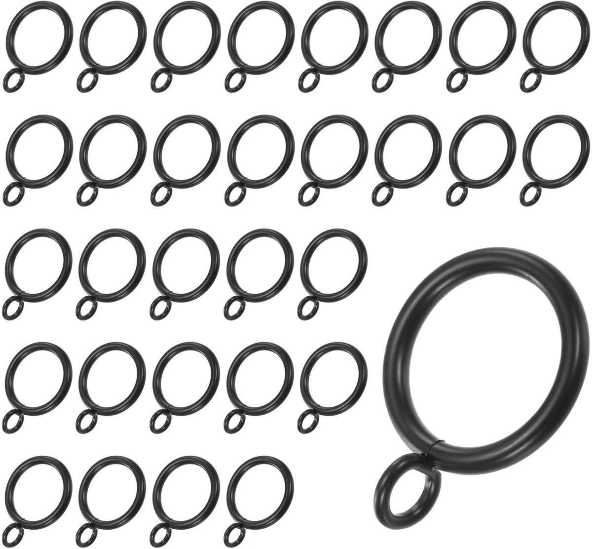 Dailygoods Meterxity Set van 30 zwarte gordijnringen met oogje, roestvrijstalen metalen ringen voor gordijnroedes, Binnendiameter: 30 cm