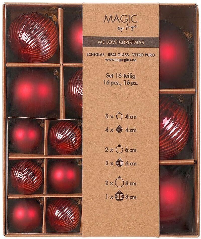 Weihnachtsbaumkugel "Vintage Rose 16 Stück, Weinrot", rot (weinrot), Ø:8cm, Glas, Weihnachtsbaumkugeln, Weihnachtsbaumkugel weinrot 8cm