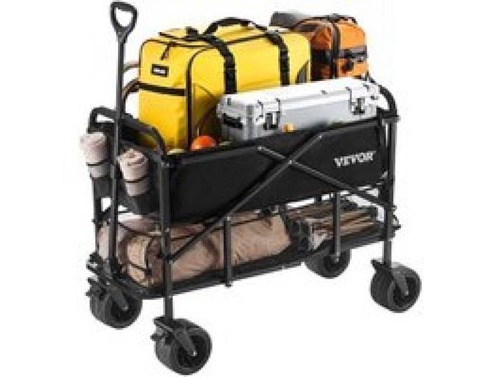 VEVOR Chariot de Jardin Pliable, 300 L, Chariot de Transport Utilitaire Robuste 2 Niveaux, Capacité de Charge 204,12 kg, avec Roues Tout-terrain, pour Extérieur, Camping, Jardin, Shopping, Sport, Noir
