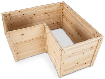 Costway 24 Inch L-Shaped Wooden Raised Garden Bed with Open-Ended Base-Natural