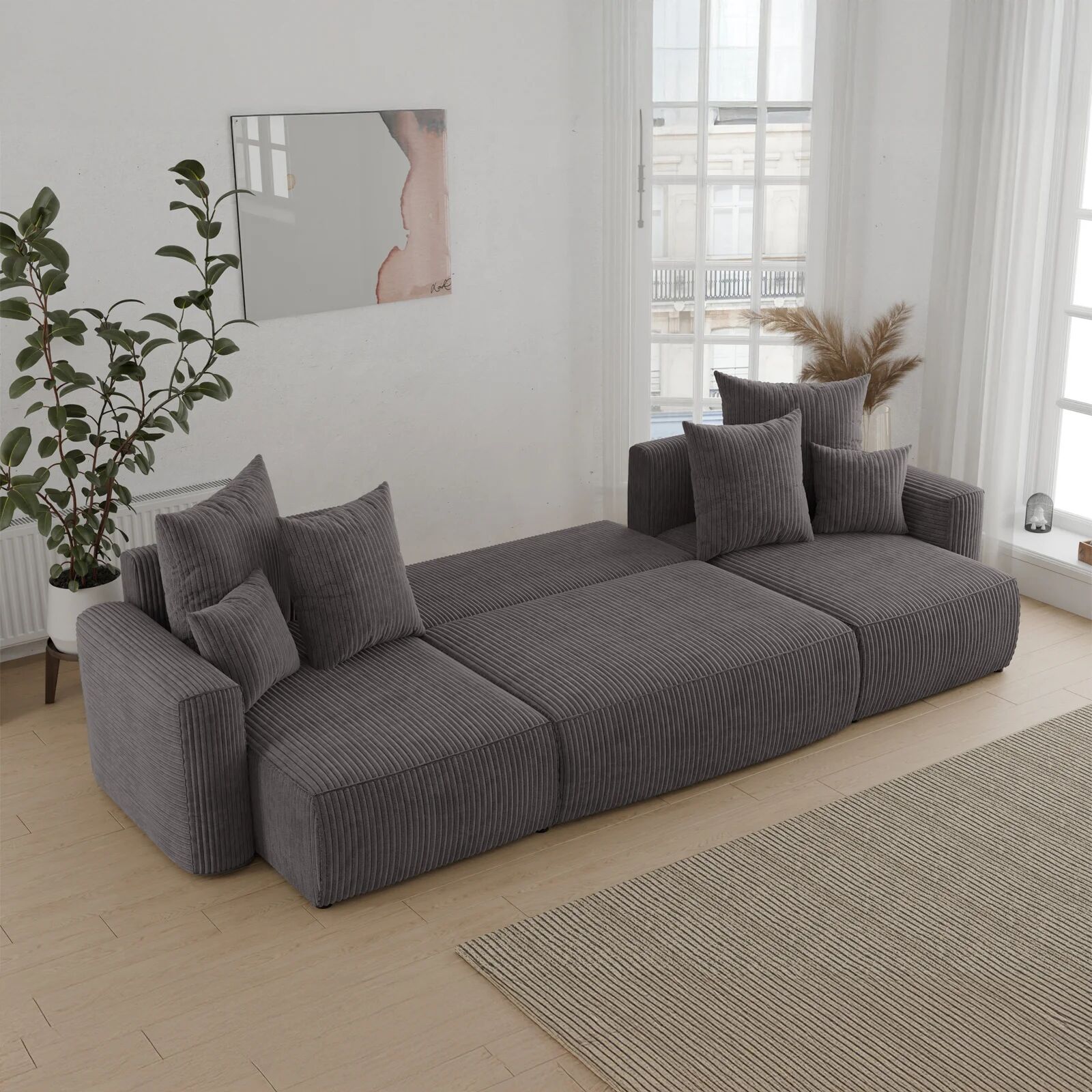 garneroarredamenti Divano letto panoramico 312x142cm velluto a coste antracite Scintilla
