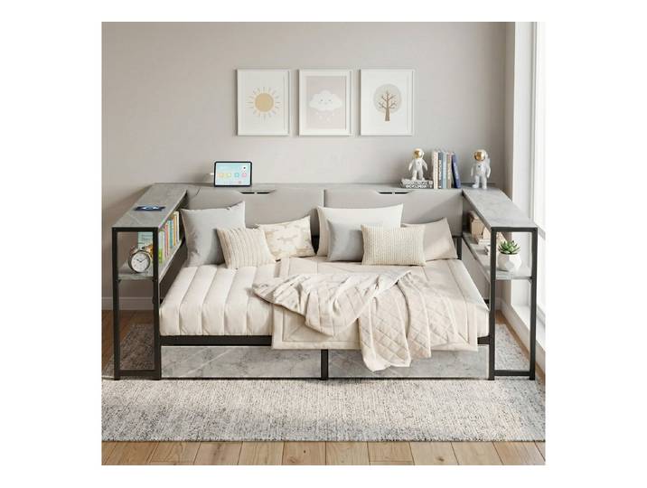 REDOM Polsterbett Daybett Schlafsofa (Packung, 1-tlg., Grau, 140x200 cm (ohne Matratze), USB/Typec, 2 Schubladen, Lattenrost
