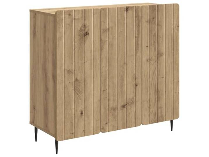 Sideboard Artisan-Eiche 89 x 34,5 x 82 cm Holzwerkstoff Regale, 90°-Pendeltüren, Stahlbeine, Stauraum für Geschirr, Bücher, Elektronik, Wohnzimmer, Essbereich