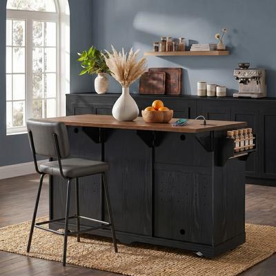 "72"" Rolling Coffee Bar Kitchen Island with with Fridge Storage Space, 4 Drawers & Power Outlet"