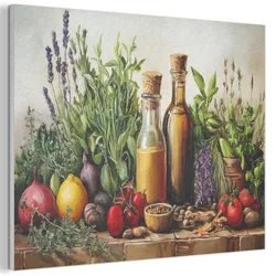 AKUSTIKBILD Stilleben - Kräuter - Gewürze - Früchte - Farbenfroh Wandbild Wohnzimmer 100x70 cm