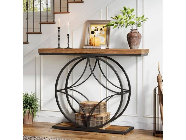 Table Console - Finmind - 120 x 29.5 x 88 cm - Marron - Style Industrielle - 2 Niveaux
