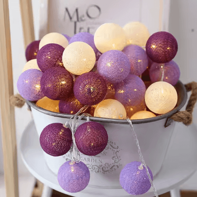 Uplift Curations Colorful Cotton Ball LED String Lights Battery Fairy Garland For Cozy Home & Holiday Decor purple 3m 20led Battery