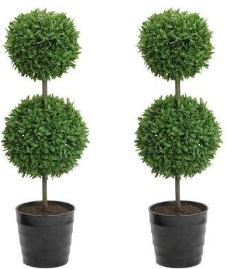 Admired by Nature GTR7681-GREEN-2 18 Inch Artificial Boxwood Topiary Plants - 2 Ball-Shape Faux Topiaries