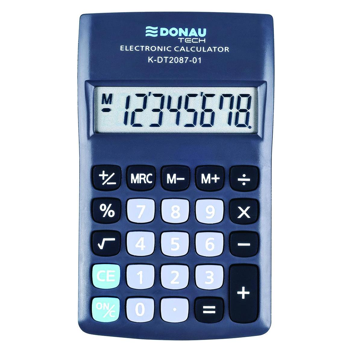 Donau Taschenrechner TECH, 8-stellig Anzeige, dimmbar. 180x90x19mm, schwarz (Batteriebetrieb) (K-DT2087-01)