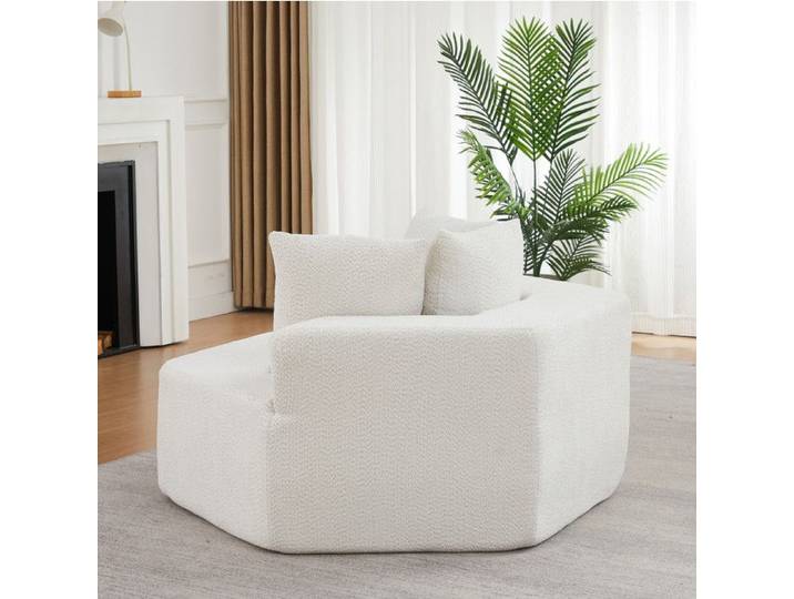MEUBLIV Fauteuil modulable hexagonal 1 place en chenille bouclée beige avec 3 coussins