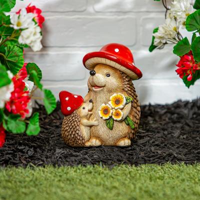 Evergreen "7"" Resin Mushroom Hedgehog Family Statue"