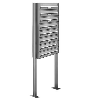 AL Briefkastensysteme 8 Fächer Premium Edelstahl Stand Briefkasten Anlage für Post A4 modern, robust, wetterfest, Artikelnummer: 132V8S1