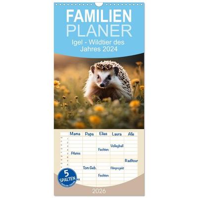 Familienplaner 2026 - Igel - Wildtier des Jahres 2024 mit 5 Spalten (Wandkalender, 21 x 45 cm) CALVENDO