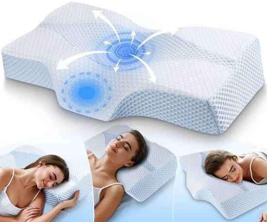 Unyqoos Ergonomisch kussen met traagschuim en holle kern, verstelbare hoogte, wasbare katoen en polyester hoes