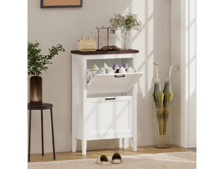 HOMCOM Meuble Chaussures 2 Tiroirs Étagères Réglables Blanc