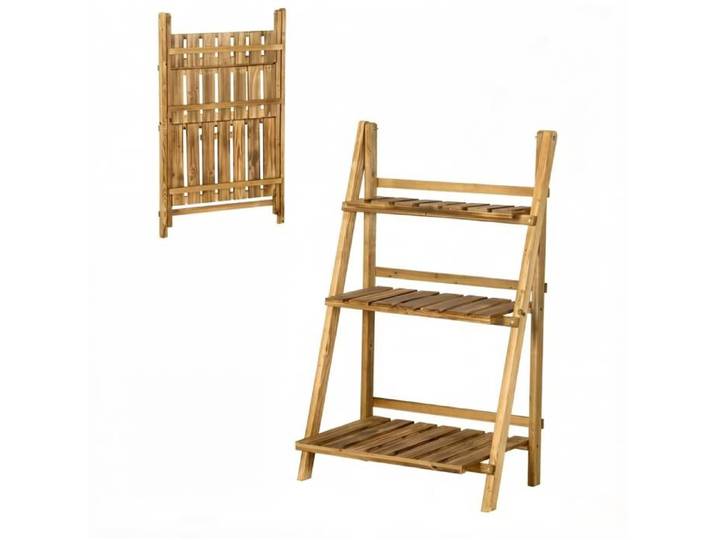 Porte-plantes pliant – 3 niveaux en bois – design échelle pyramide – marron