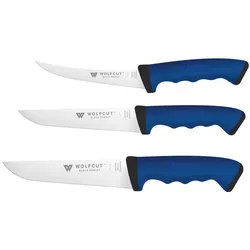 WOLFCUT SoftGrip BLUE-Serie - Metzgermesser-Set 3-tlg. - Ausbeinmesser, Stechmesser, Fleischermesser