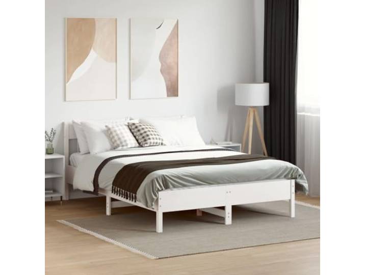 KTHLBRH Bett weiß 140 x 190 cm Massivholz Kiefer Mit Latten aus Sperrholz, Kopfteil inklusive, Montage erforderlich