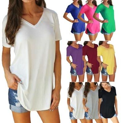 Uplifted Finds Loose Fit V Neck Short Sleeve Summer Blouse For Women s purple