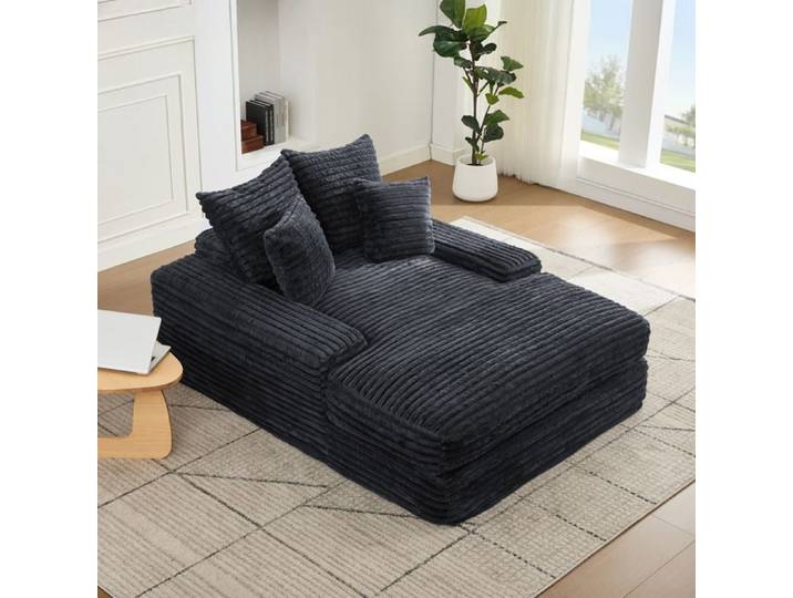 Méridienne avec en velours côtelé gris 4 coussins amovibles