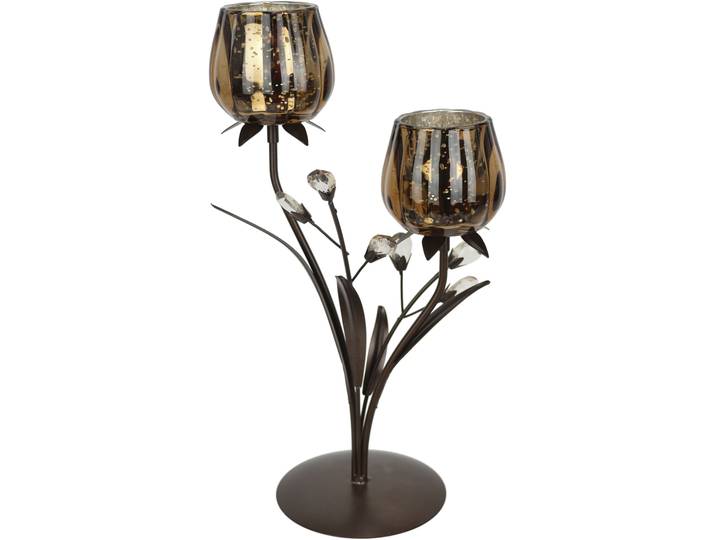Teelichthalter I.GE.A. Kerzenhalter , braun, B:20cm H:35cm, Glas, Kerzenhalter, Teelichthalter, aus Metall mit Glas-Schale Teelichthalter Kerzenständer Kerzenleuchter