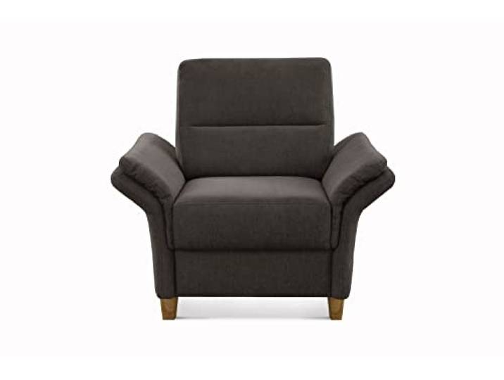 CAVADORE Sessel Wyk / Polstersessel im Landhausstil mit Federkern + Holzfüßen / passend zur Garnitur Wyk / 97 x 90 x 89 / Chenille, Braun