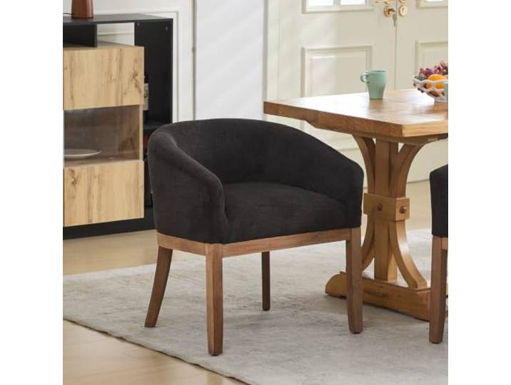 Ropilly Mid-Century Modern Esszimmerstuhl gepolsterter Barrel Esszimmerstuhl mit Armlehnen Naturholzrahmen für Küche und Esszimmer
