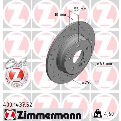 ZIMMERMANN Bremsscheibe SPORT COAT Z 400143752 Hinterachse Gelocht 290mm 10mm für Mercedes