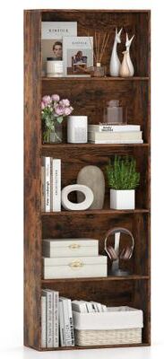 Costway 5-Tier Bookshelf Open Bookcase Freestanding Display Shelf Storage Organizer-Rustic Brown