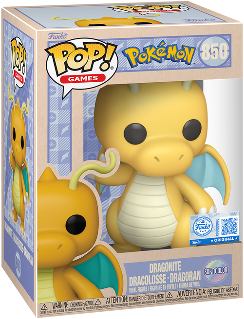 Funko Pop! Vinyl Games Pokémon Dragonite Soft Colour Vinyl Figure #850, 12.7 cm tall, Pokémon Collectible, Ages 3+