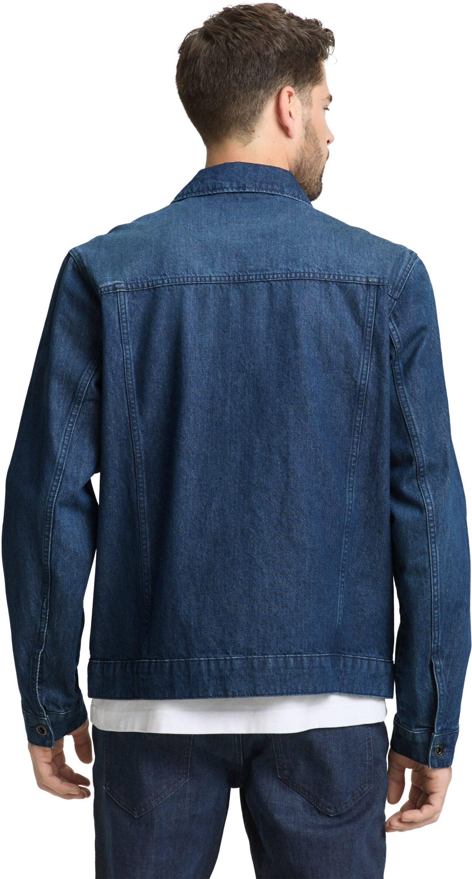 Jeansjacke TOM TAILOR, Herren, Gr. XXL, blau (schwarz stone bright blau denim), Denim/Jeans, Obermaterial: 100% Baumwolle, unifarben, regular fit normal, Manschette, Jacken Jeansjacke, mit Taschen