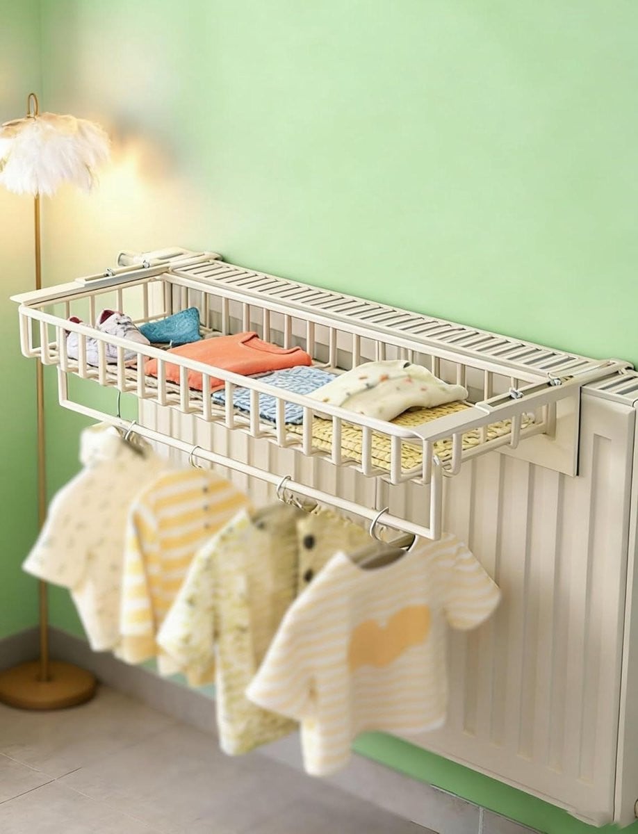 Radiator wasrek Naturel - Ophangrek voor kleding - Breedte: 60 cm