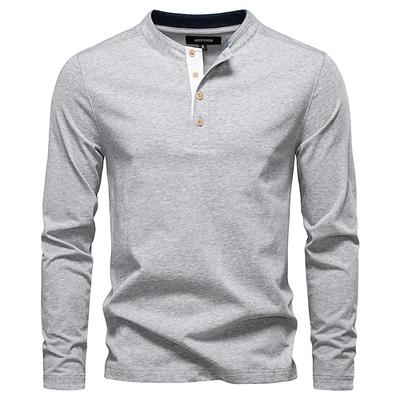 Herren Baumwollhemd Langarm Einheitliche Farbe Cool Täglich Lässig Knöpfe Henley Schule Training Outdoor Ganzjahres Dunkelgrau Weiß Blau Henley T-Shirt