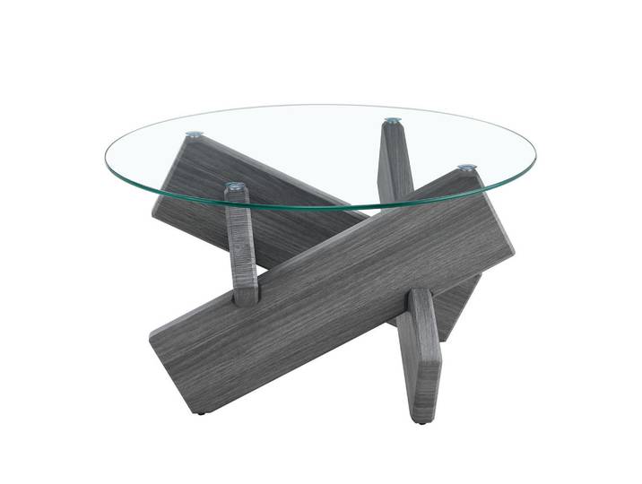 Okwish Couchtisch 79 cm Grau mit Glasoberfläche und kreativen Kreuz-Stützen, 79x45x79 cm, Wohnzimmer, Wohnzimmertische, Couchtische