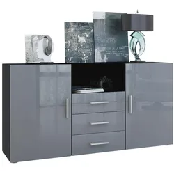 SIDEBOARD Skadu Front in Grau Hochglanz