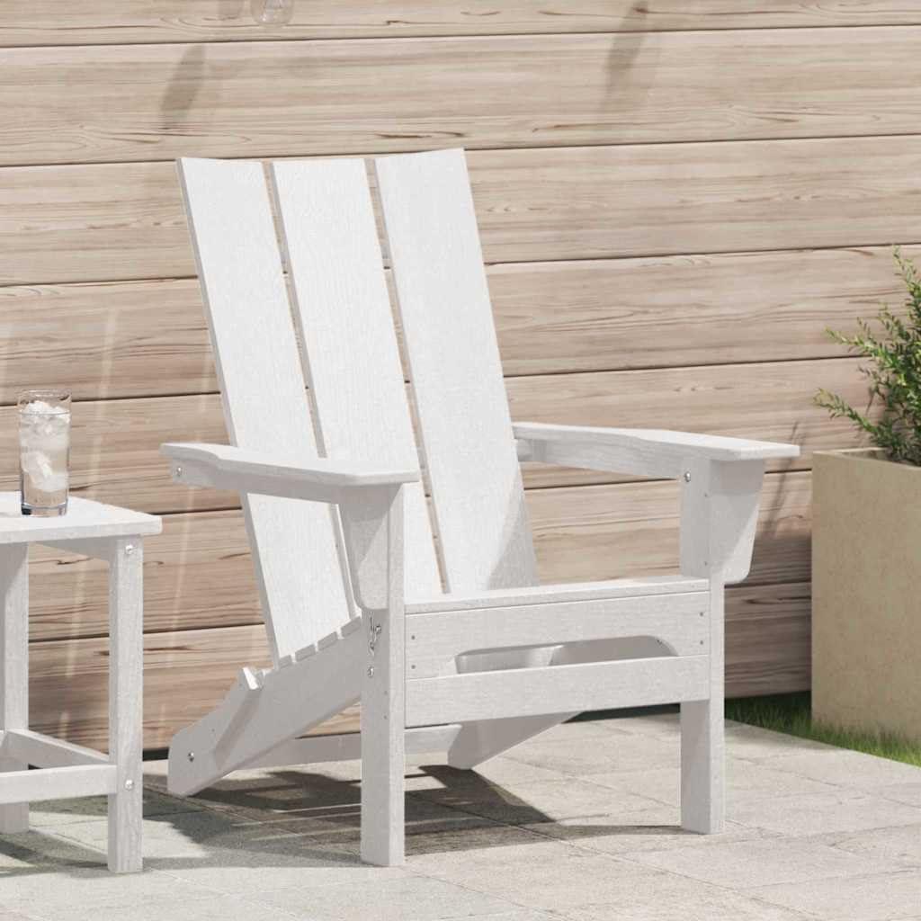 Weißer, klappbarer Adirondack-Stuhl aus HDPE, 80,5 x 74,5 x 92 cm, mit Arm- und Rückenlehne, wetterfest und stapelbar für Garten, Terrasse, Balkon und Entspannung im Freien