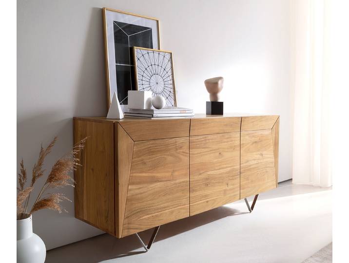 Buffet Kayu 145x40x70 cm acacia naturel 3 portes pied en V
