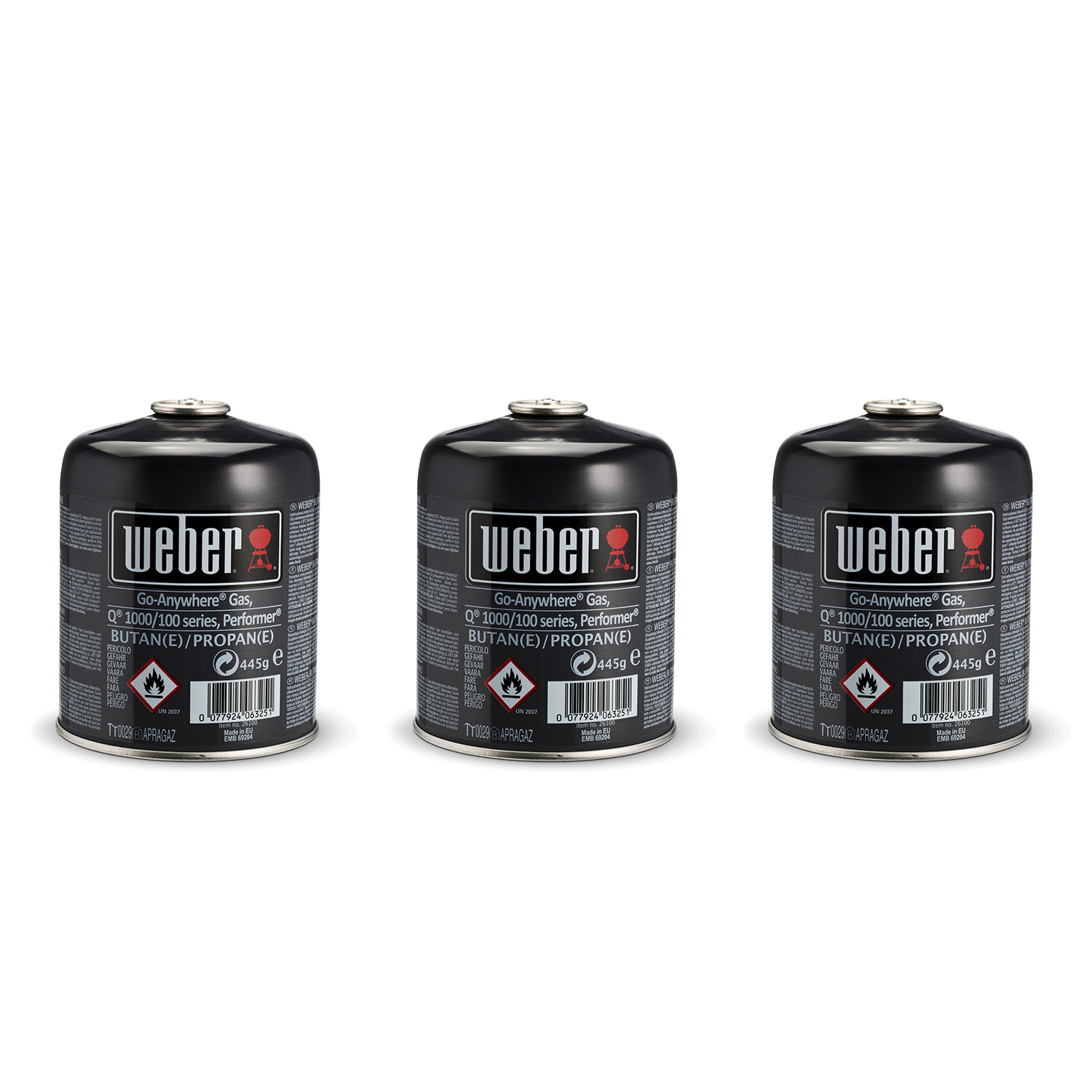 Weber Gas-Kartusche 3er-Pack, 17669 für Weber Q 100-/1000-Serie, Performer D