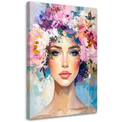 LEINWANDBILD Frau mit Blumen auf dem Kopf 70x100cm