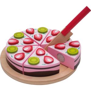 tanner Kinderküchen-Zubehör Erdbeertorte, Mit 6 Tortenstücken, aus Holz, 8-teilig