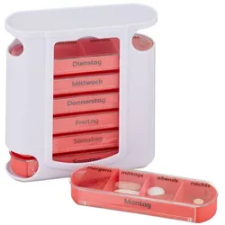 Relaxdays 10 x Pillendose 7 Tage 4 Fächer rot Weiß,Rot,Transparent