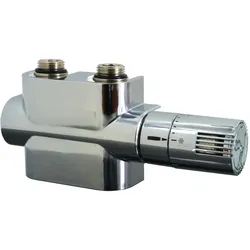 XIMAX Mittenanschlussgarnitur Multiblock für 50 mm Mittelanschluss, Eck- & Durchgangsform, inkl. Thermostatkopf & Blende, Chrom - Chrom