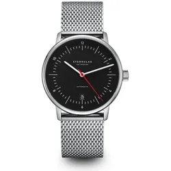 STERNGLAS - NAOS AUTOMATIK - schwarz - rot - Milanaise silber / 38MM