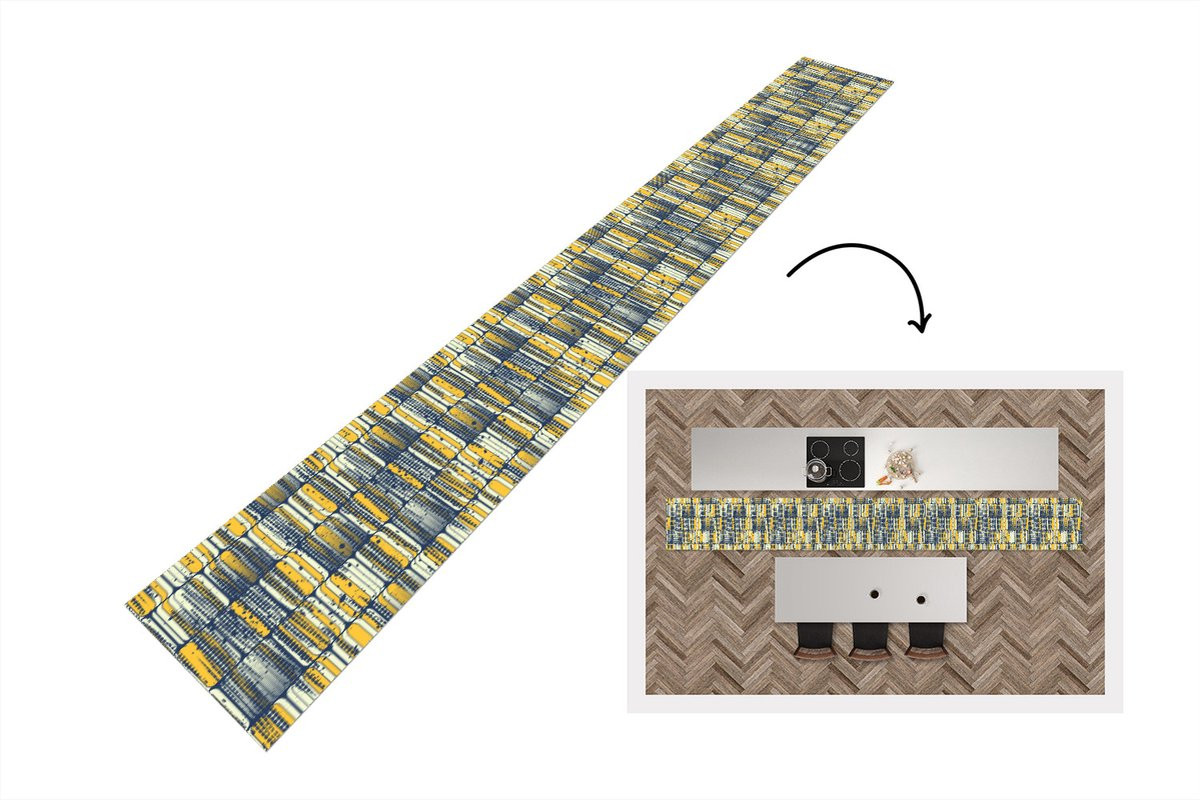 Keukenloper Rock Sixties Geel met geometrisch patroon - 480 x 60 cm