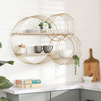 ARCILLA ELEMENTAL Gold Metal 3 Shelves Geometric Room Wall Shelf