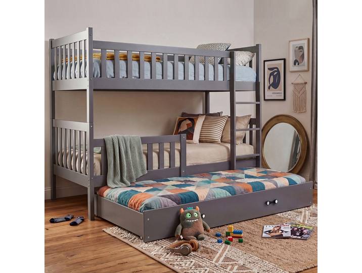 Etagenbett für drei Personen Jakob, 90x200, mit Schublade, grau