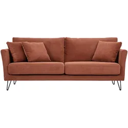 3-Sitzer-Sofa aus Chenille-Stoff in erdiger Rostrotfarbe und Metall OSLO