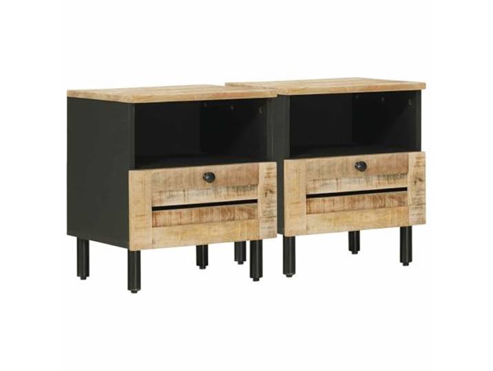 LMTYOENFG Nachttisch 2er Set Massivholz Mango Natur 40x33x46 cm Kompakte Nachtkonsole fürs Schlafzimmer mit 2 Schubladen und edlen Messingknöpfen für geordnete Ablage.